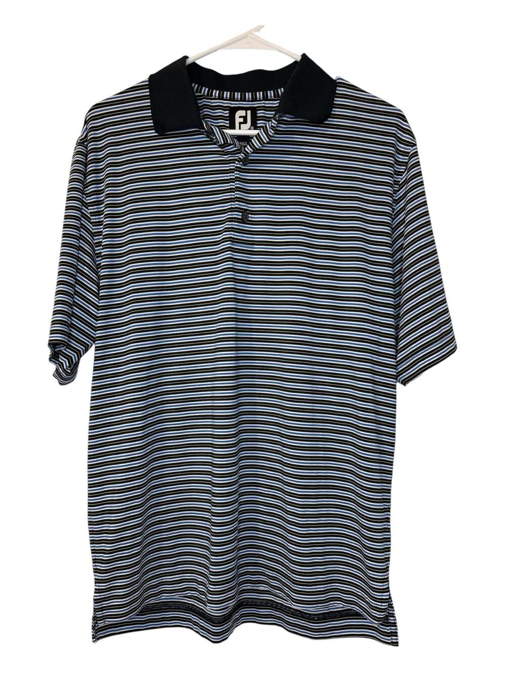 FootJoy Men's Blue, Black, and White Striped Performance Golf Polo Shirt